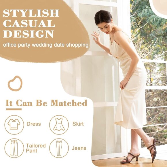 Trakxy Women Brown Square Toe Kitten Heels Open Toe Cross Strappy Party Sandals - Picture 6 of 8